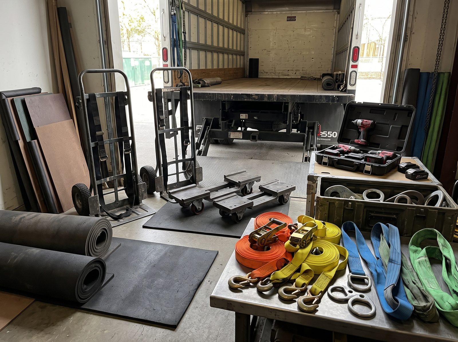 Rigging gear, dollies and floor-protection runners